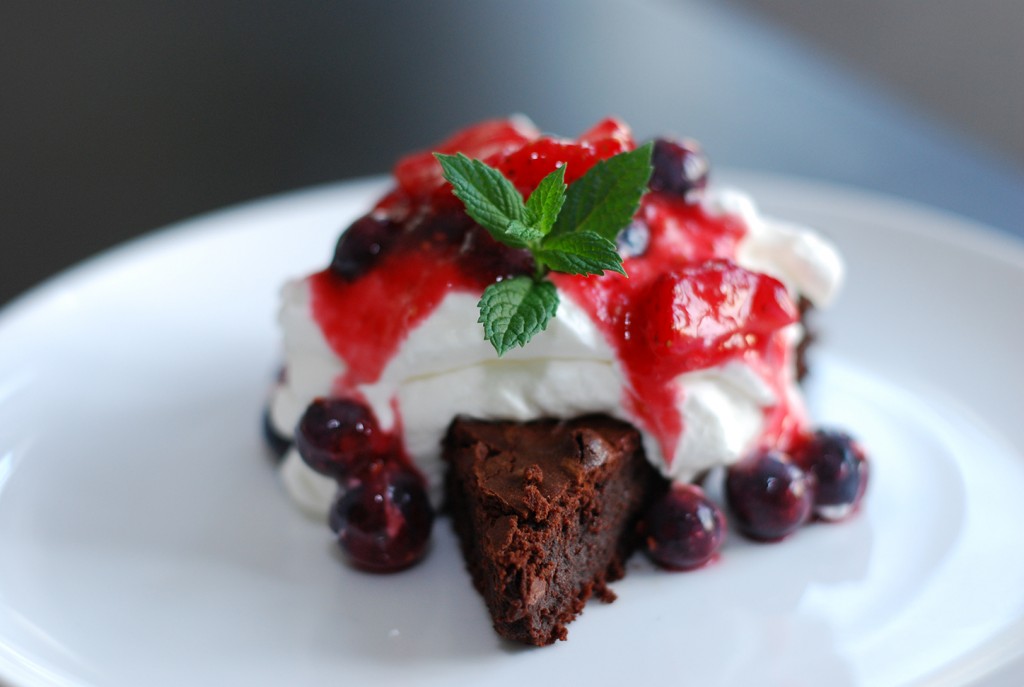 Flourless Chocolate Cake with Mammollop of Whipped Cream