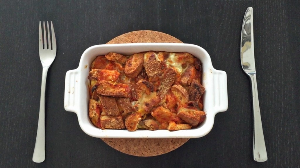 leftover pizza bread pudding